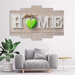 Obraz na plátně pětidílný Home Zelené srdce Béžová - 150x100 cm