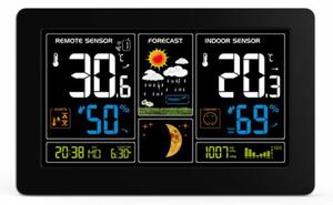 Solight meteostanice, extra velký barevný LCD, teplota, vlhkost, tlak, RCC, USb nabíjení, černá TE81