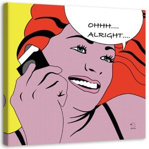 Obraz na plátně Pop-artová žena s telefonem - 40x40 cm