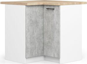 BDW - Kuchyňská linka - Rohová kuchyňská linka, pracovní deska, bílá / beton, 90 cm