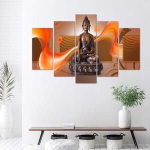Obraz na plátně pětidílný Buddha Zen Spa hnědý - 100x70 cm