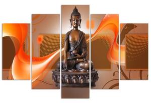 Obraz na plátně pětidílný Buddha Zen Spa hnědý - 100x70 cm