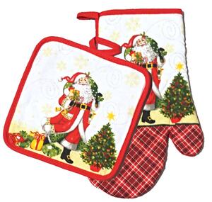 Vánoční sada chňapky s podložkou - Santa s dárky