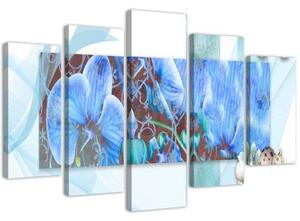 Obraz na plátně pětidílný Orchidejová abstraktní modrá - 100x70 cm