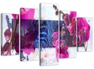Obraz na plátně pětidílný Orchidejová abstrakce růžová - 100x70 cm