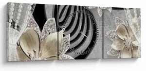 Obraz - 3D zlaté květy (s hodinami) (90x30 cm)