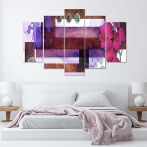 Obraz na plátně pětidílný Abstraktní orchidej fialová - 150x100 cm