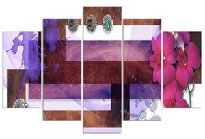 Obraz na plátně pětidílný Abstraktní orchidej fialová - 100x70 cm