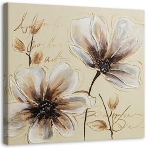Obraz na plátně Malované květiny béžová - 30x30 cm
