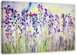 Obraz na plátně Abstraktní květiny louka fialová - 90x60 cm