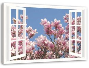 Obraz na plátně Pohled z okna Květiny Růžová příroda - 60x40 cm