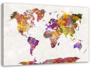 Obraz na plátně Mapa světa Akvarel - 100x70 cm