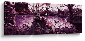 Obraz - Očarovaná vesnice (s hodinami) (90x30 cm)