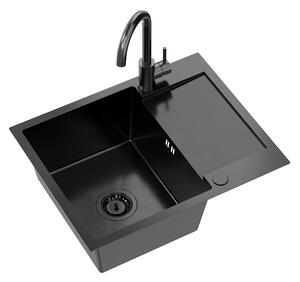 Kuchyňský nerezový dřez QUADRON LUKE 116 černý metalický + BATERIE 60x48x20 cm