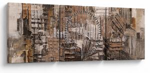 Obraz - Abstrakce v hnědých tónech (s hodinami) (90x30 cm)