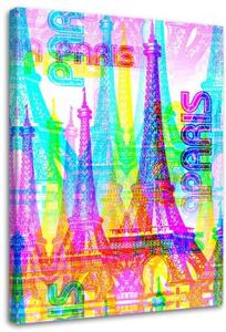 Obraz na plátně Eiffelova věž Paris Neon - 70x100 cm