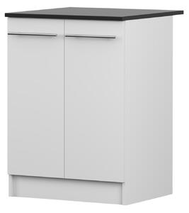 Spodní skříňka INEZ III, kuchyň, dvoudveřová kuchyňská skříňka 60 cm, bílá/černá, se dvěma křídlovými dvířky a stříbrnými kovovými úchytkami