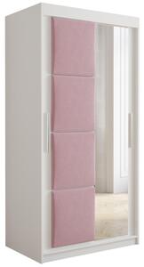 Šatní skříň Tapi 2 | 100 cm | bílá | růžový čalouněný panel