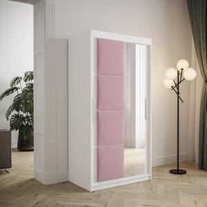 Šatní skříň Tapi 2 | 100 cm | bílá | růžový čalouněný panel