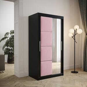 Šatní skříň Tapi 2 | 100 cm | černá | růžový čalouněný panel