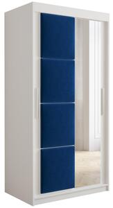Šatní skříň Tapi 2 | 100 cm | bílá | modrý čalouněný panel