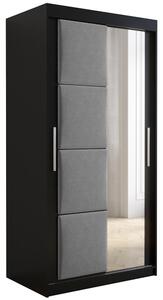 Šatní skříň Tapi 2 | 100 cm | černá | šedý čalouněný panel
