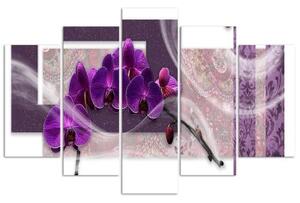 Obraz na plátně pětidílný Orchidej Fialová abstrakce - 100x70 cm