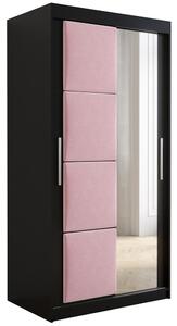 Šatní skříň Tapi 2 | 100 cm | černá | růžový čalouněný panel