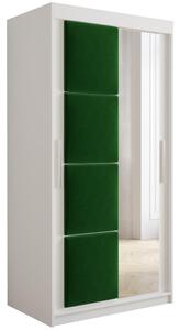 Šatní skříň Tapi 2 | 100 cm | bílá | zelený čalouněný panel