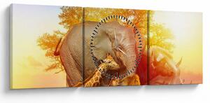 Obraz afrických zvířátek (s hodinami) (90x30 cm)