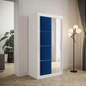 Šatní skříň Tapi 2 | 100 cm | bílá | modrý čalouněný panel