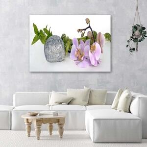 Obraz na plátně Nápis na kameni orchidejí Zen - 60x40 cm