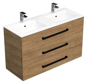 Koupelnová skříňka s černou úchytkou a umyvadlem SAT Cube Way 120x71x46 cm dub Hickory mat CUBE46C1203DHMOD