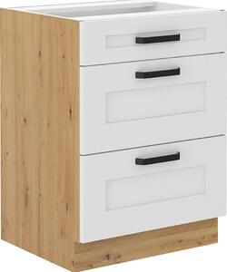 Kondela Dolní kuchyňská skříňka Lula 60 D 3S BB - bílá / dub artisan
