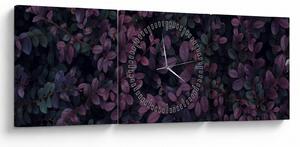 Obraz tmavě červených lístečků (s hodinami) (90x30 cm)