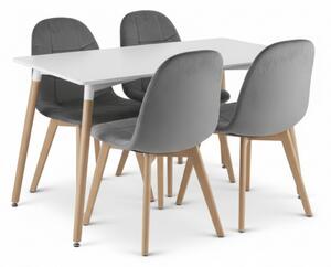 Jídelní set 1 + 4, bílý stůl ADRIA 120x80 cm + tmavě šedá sametová židle BORA