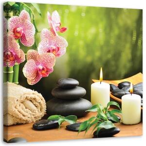 Obraz na plátně Orchidej Květina Zen Spa svíčky - 40x40 cm
