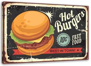 Obraz na plátně Horké hamburgery s retro nápisem - 120x80 cm