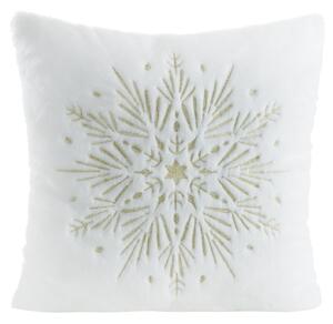 CHLUPATÝ VÁNOČNÍ DEKORAČNÍ POVLAK NA POLŠTÁŘ SNOWFLAKE 45X45 CM BÍLÝ