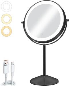 8palcové kosmetické zrcadlo osvětlení dobíjecí 1x/10x zvětšovací světlo 54 LED světel 3 barvy jas 360° otočná ložnice S