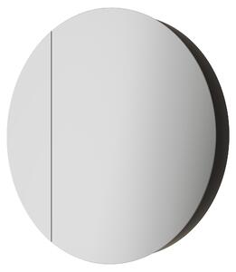 Zrcadlová skříňka s LED osvětlením, průměr 60 cm, kulatý tvar, korpus z hliníku, barva černá, 2 úložné plochy, stupeň krytí IP24