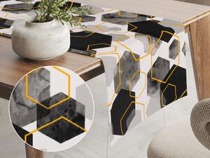 Biante Bavlněný běhoun na stůl Sandra SA-482 Šedo-černé mramorové hexagony 20x180 cm