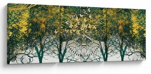 Obraz - Jeleni v zeleném lese (s hodinami) (90x30 cm)