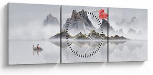 Obraz - Hory v mlze (s hodinami) (90x30 cm)