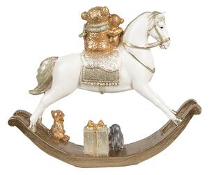 Bílo-zlatá dekorace houpací koník s medvídky - 18*4*15 cm