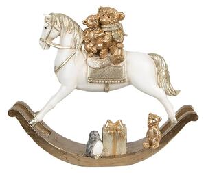 Bílo-zlatá dekorace houpací koník s medvídky - 18*4*15 cm
