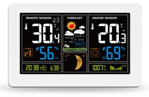 Solight meteostanice, extra velký barevný LCD, teplota, vlhkost, tlak, RCC, USB nabíjení, bílá TE81W