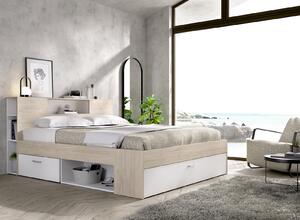 Manželská postel s úložným prostorem bílá, dub Lanka