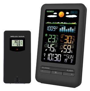 Solight meteostanice, barevný LCD, vnitřní/venkovní teplota a vlhkost, tlak, RCC, černá TE87