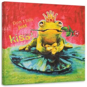 Obraz na plátně Nápis Frog Flower Kiss - 40x40 cm
